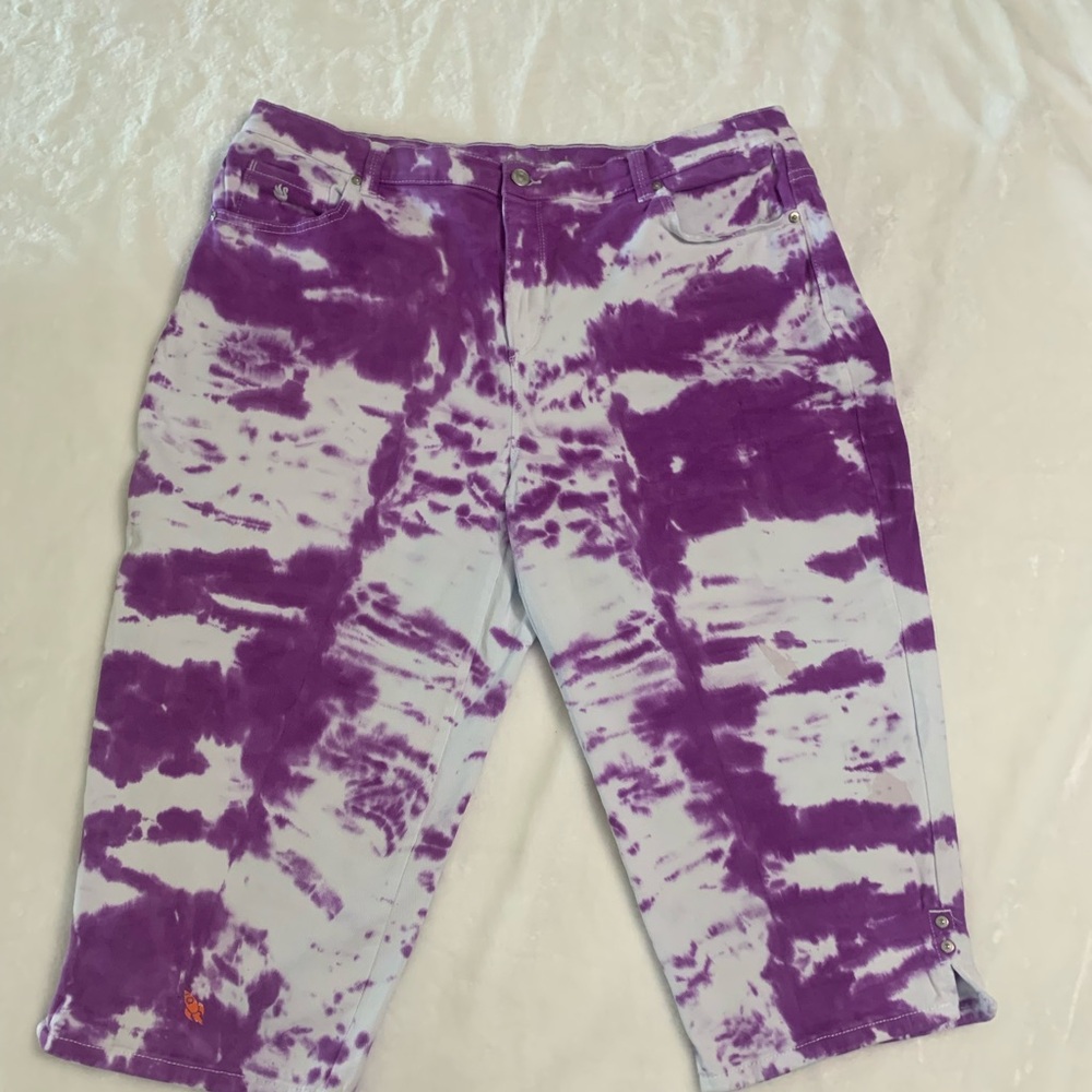 Gloria Vanderbilt Purple Tie-Dye Cropped Jeans Size 16W